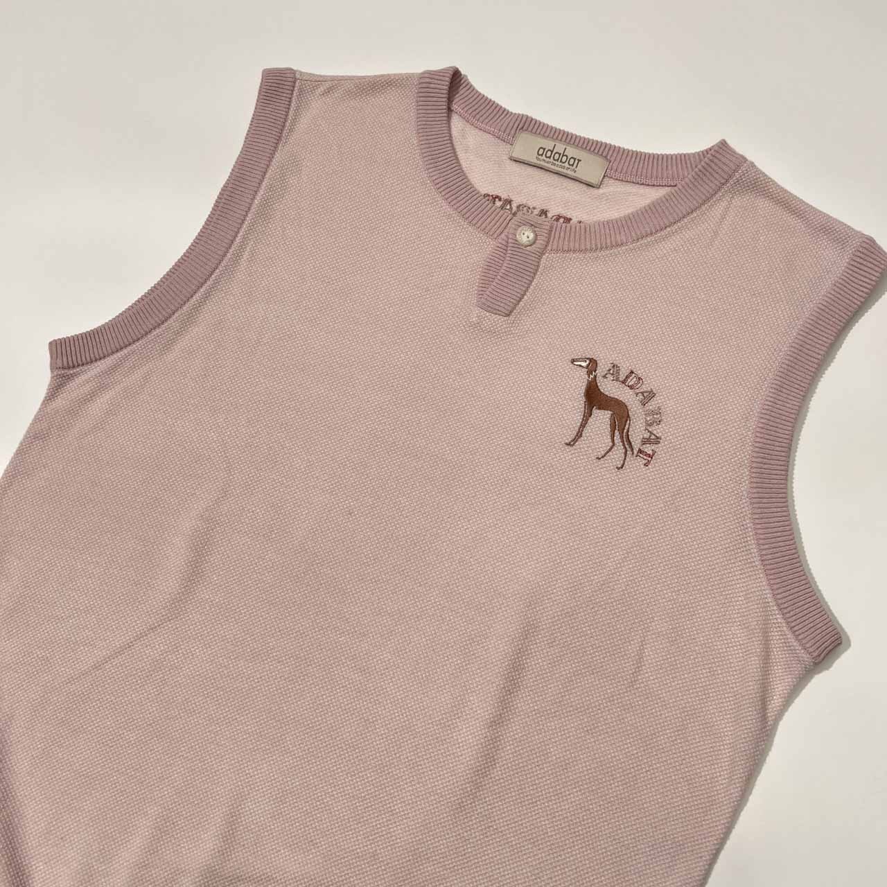adabat アダバット ロゴ刺繍 ボタン レーヨン&アクリル ニット ベスト 46 /メンズ/うすピンク系/ワールド/日本製/薄手