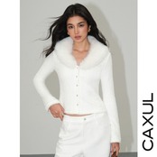 Faux Fur Collar Knit Cardigan