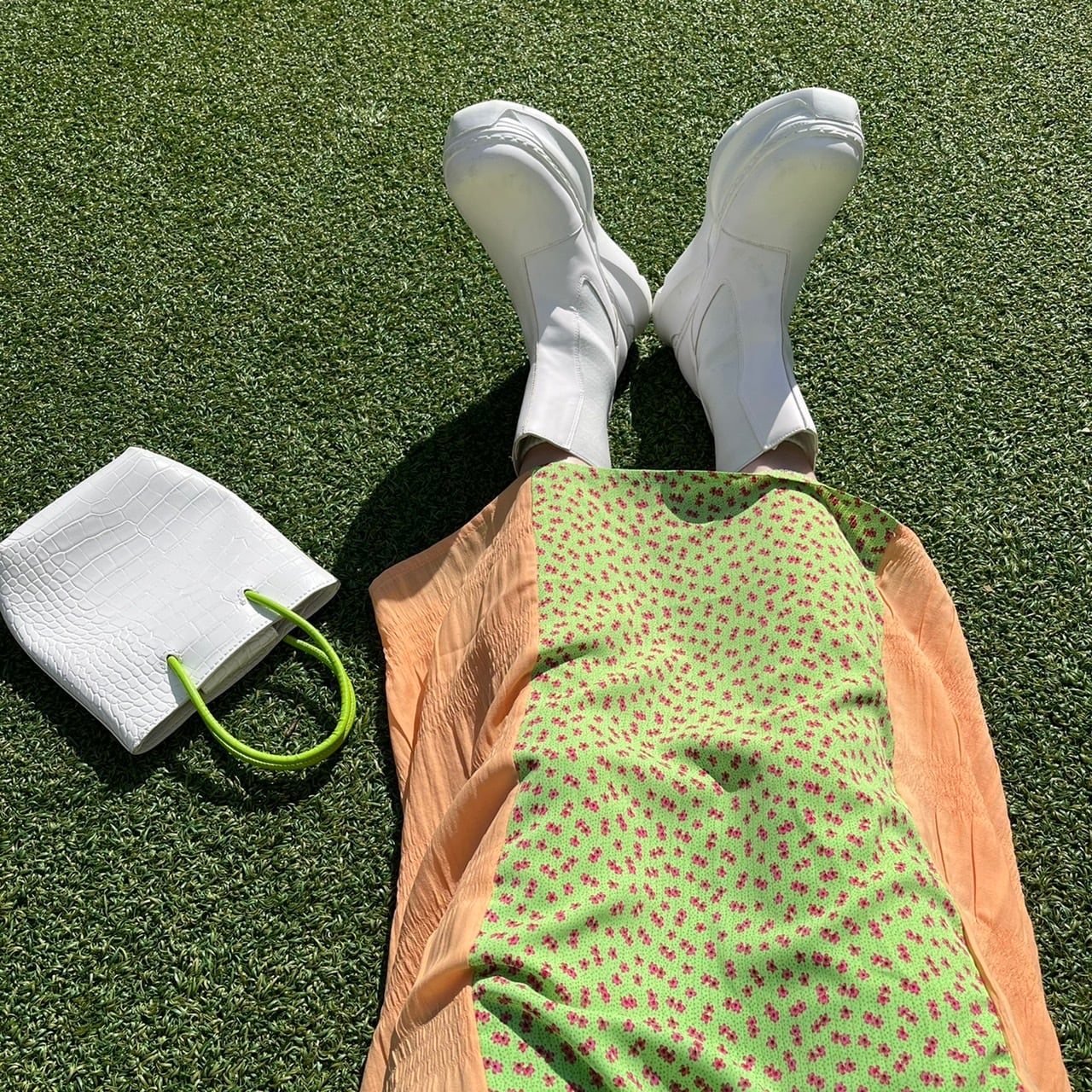 バイカラー小花柄ストレートスカート_LN0373