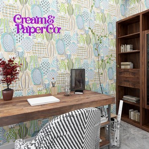 ライトベージュ×ライトブルー・ライトグリーン つぼ柄 FL1-778602MT for DIY 53㎝×10m リピート64㎝