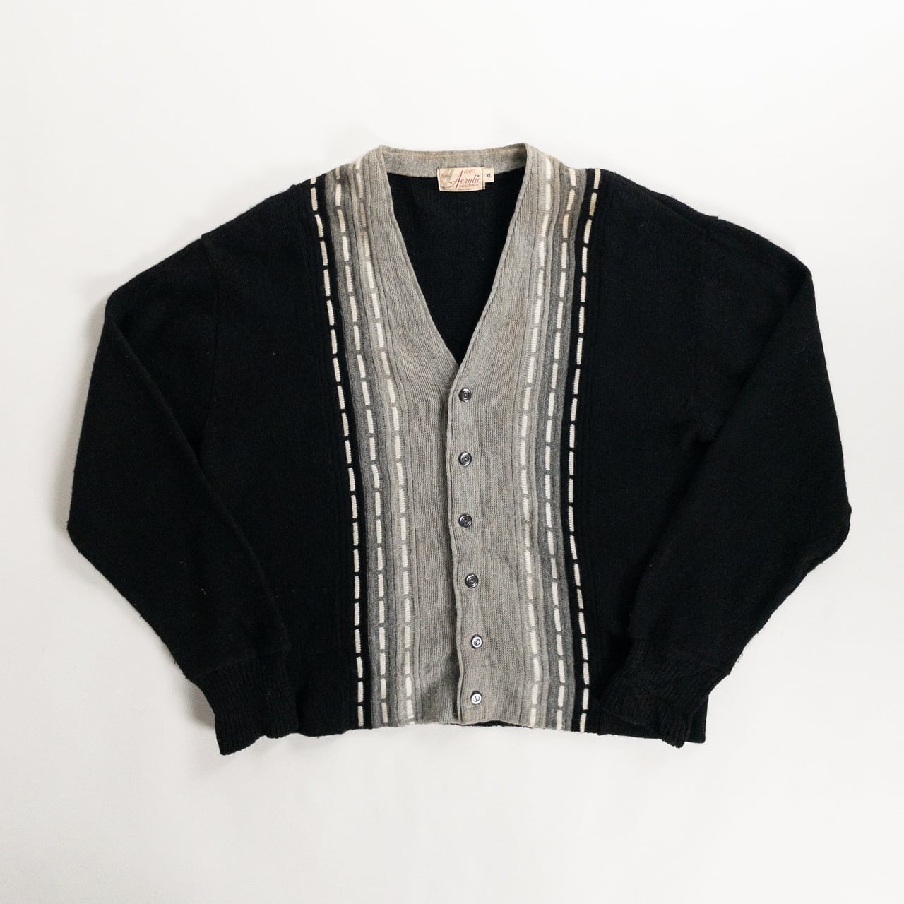1970s Acrylic Black × Gray Cardigan