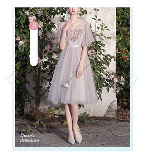 ★送料無料★9号(M)★胸元立体刺繍チュール膝丈ドレス(OPN2237)