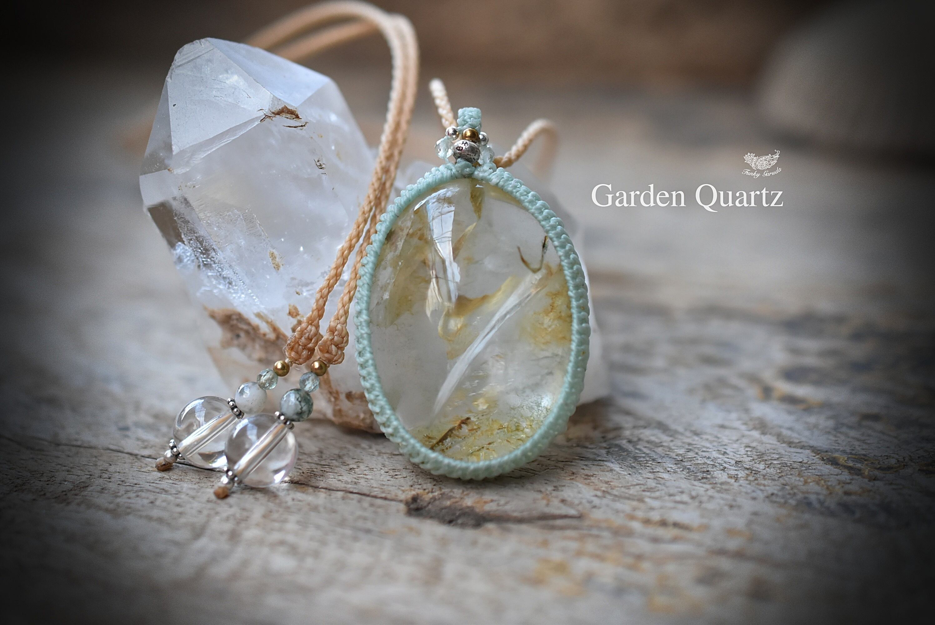 牙★大粒★ガーデンクォーツ マクラメネックレス1048
