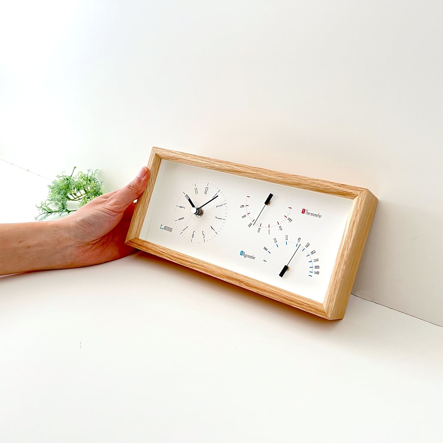 KATOMOKU Thermo clock オーク km-152OA 温度湿度計器付き置き時計
