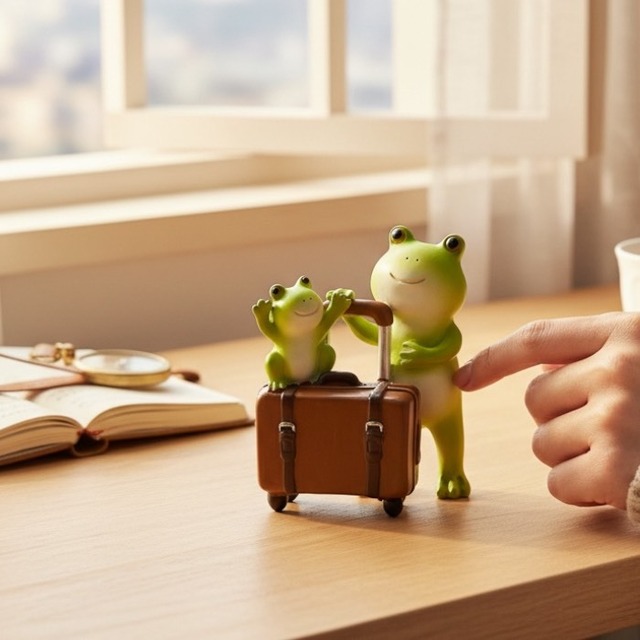 ミニチュアアニマル ぽっちゃり蛙親子トラベル 旅行 カエル かえる アマガエル 置物 オブジェ インテリア プレゼント ギフト かわいい 癒し 手のひらサイズ EV19251A