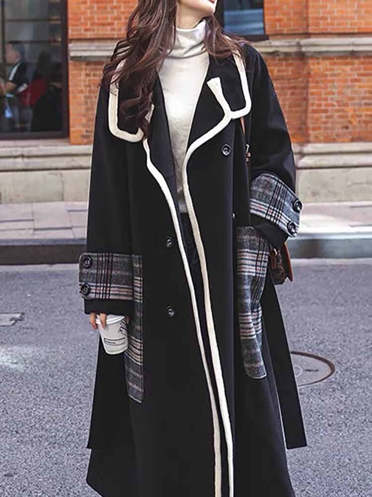 即納】1点限定 チェック柄デザインダブルブレストロングコート 大人