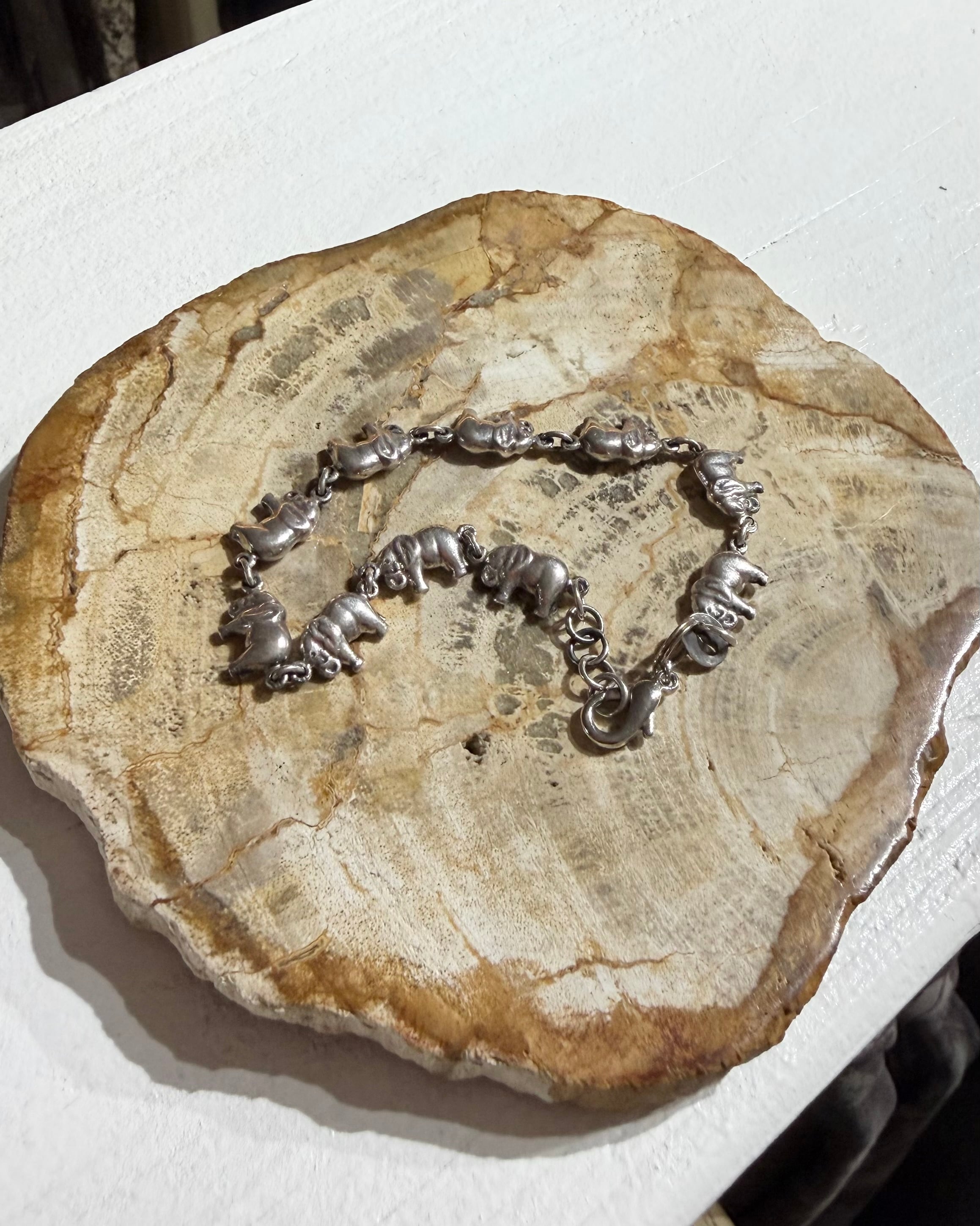 " Silver 925 - 連なる象たち " Elephants motif Design vintage Bracelet