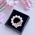 コットンパールと桜のサークルブローチ　コサージュ　