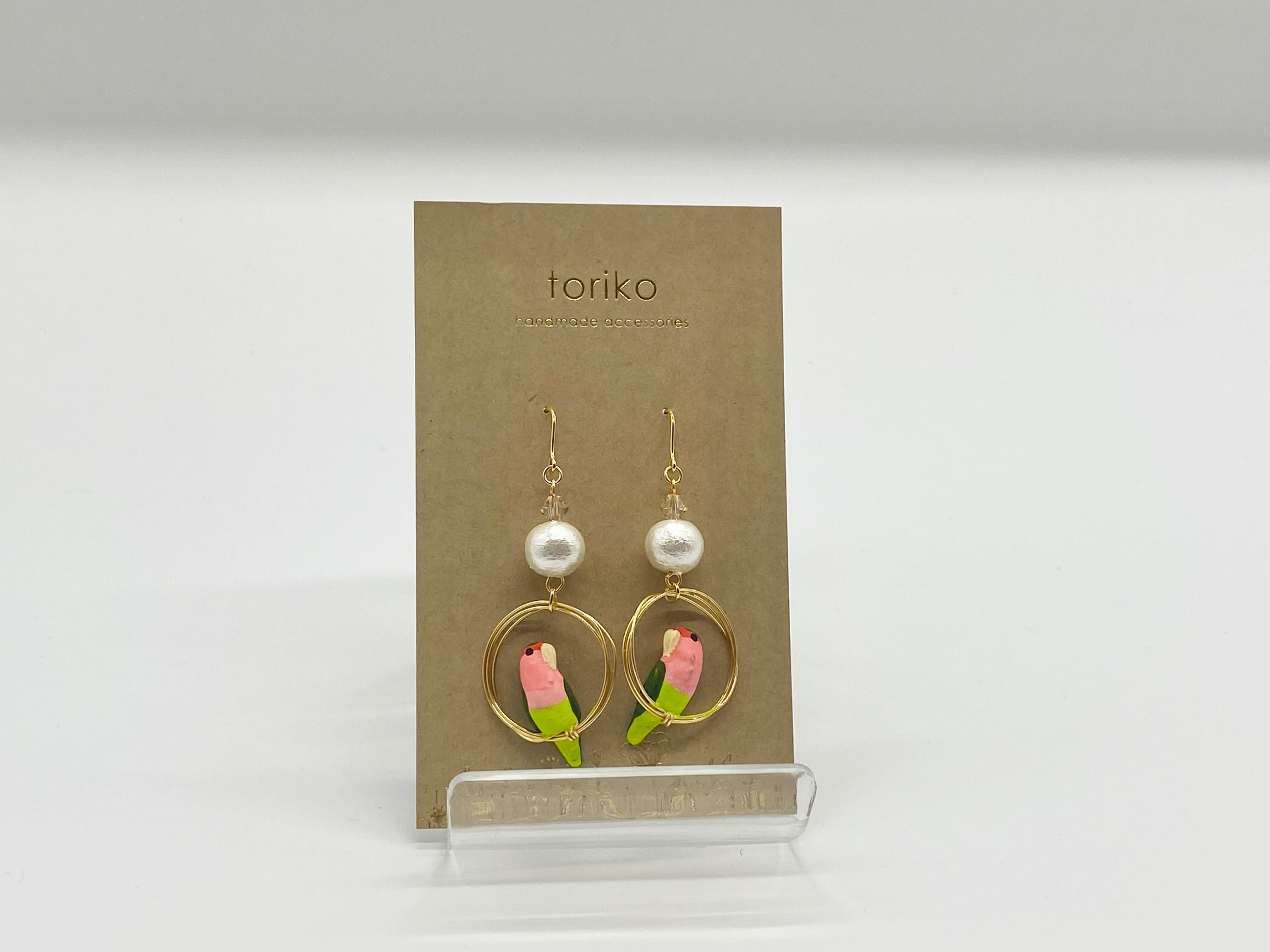 コザクラインコ クリスタル付ピアス・イヤリング