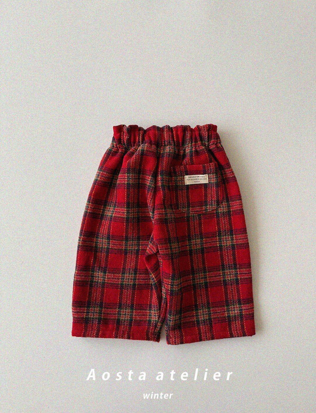 予約販売【Aosta】チェックパンツ レッド 70~110cm 2025 WINTER 韓国子供服