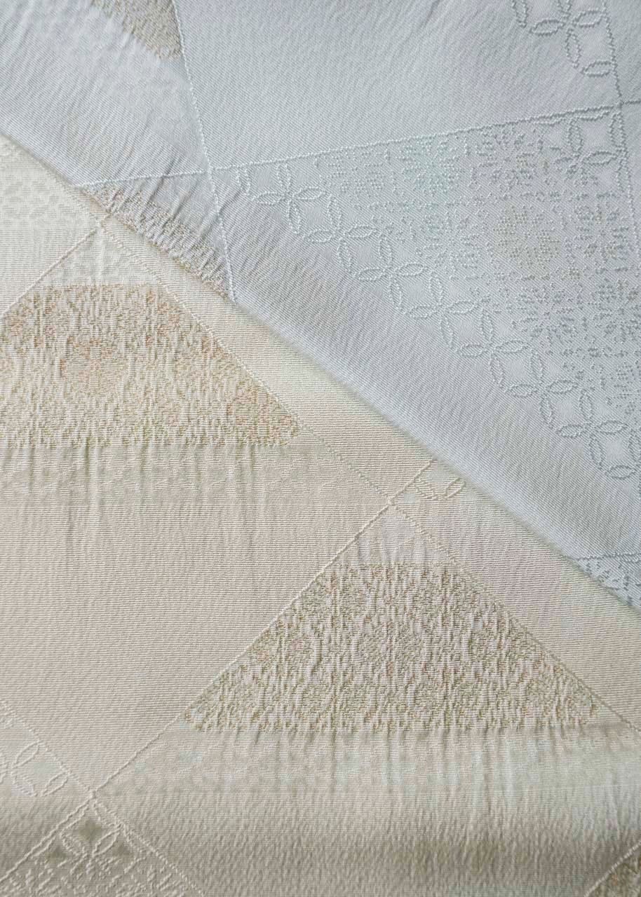 【衿秀・帯揚げ】若芽色x白緑色x薄桜色 菱格子 3色暈かし 帯揚げ No.20260214㉙