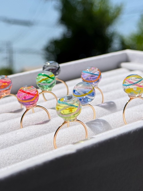 指先にきらめく夏の思い出｜ヨーヨーのミニチュアリング　水風船　サージカルステンレス　フリーサイズ