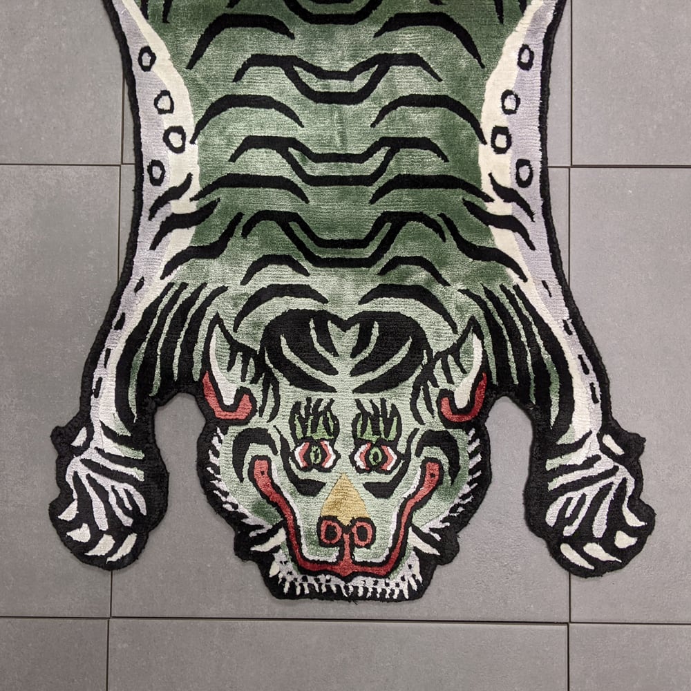 Tibetan Tiger Rug (Sサイズ シルク フォレストグリーン 028) チベタン