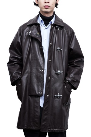 "FAY" Brown Leather Fireman Coat