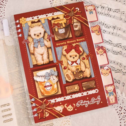 FL480 Fairylady【Sweety Honey Bears Series】シール付き A5 8穴 バインダー + 表紙1枚 + リフィル 30枚