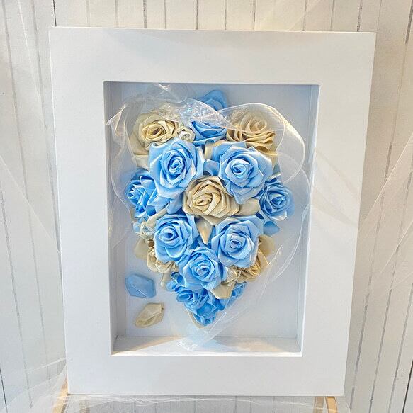 リボンフラワー フレーム／キャスケードブーケ【ブルー＆ライトブルー