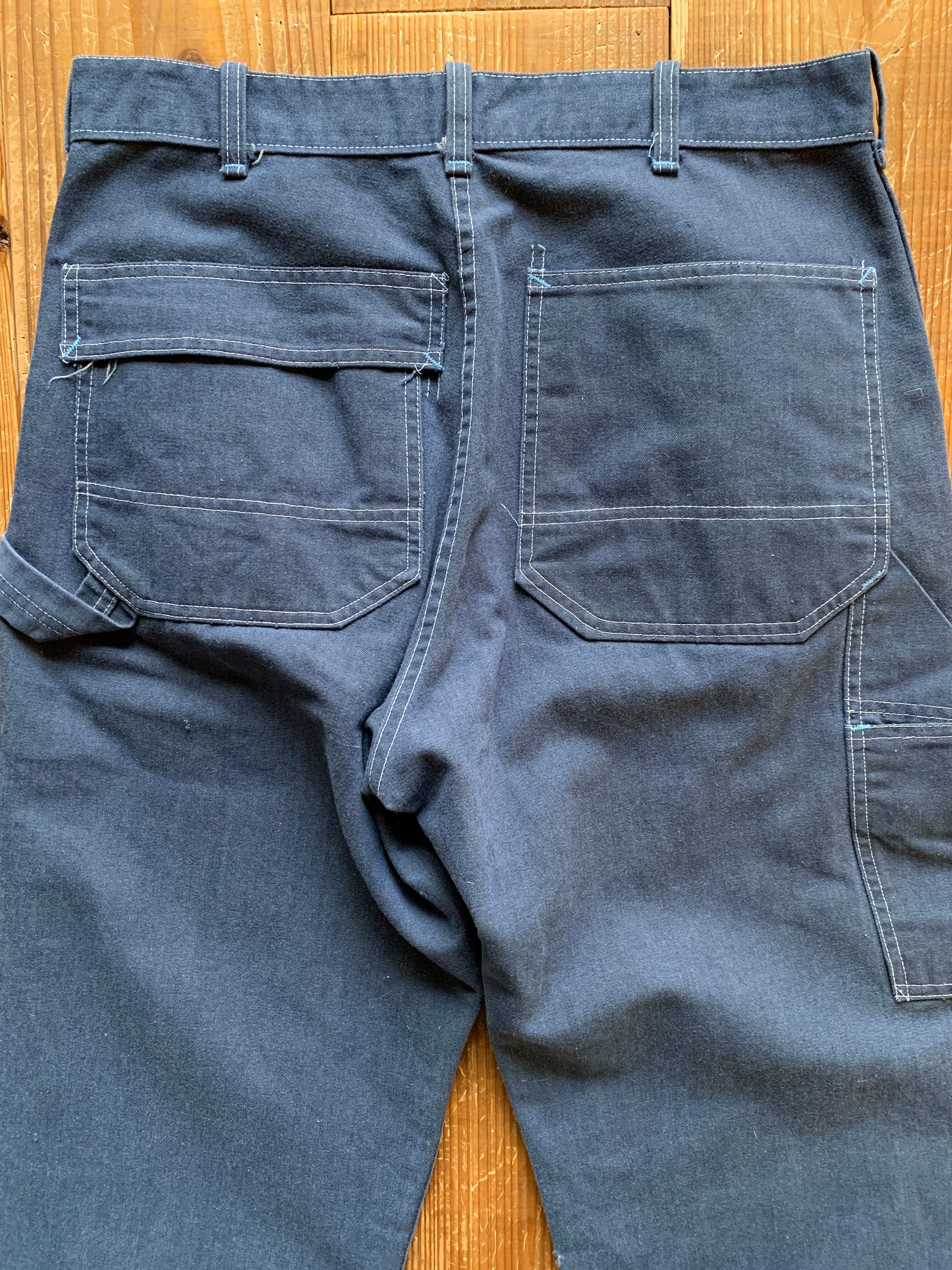 70's Sears VAT DYED DENIM ペインターパンツ 濃紺 実寸(35x32.5)