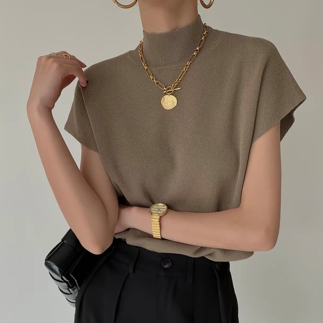 High Neck Sleeveless Knit【S00304】