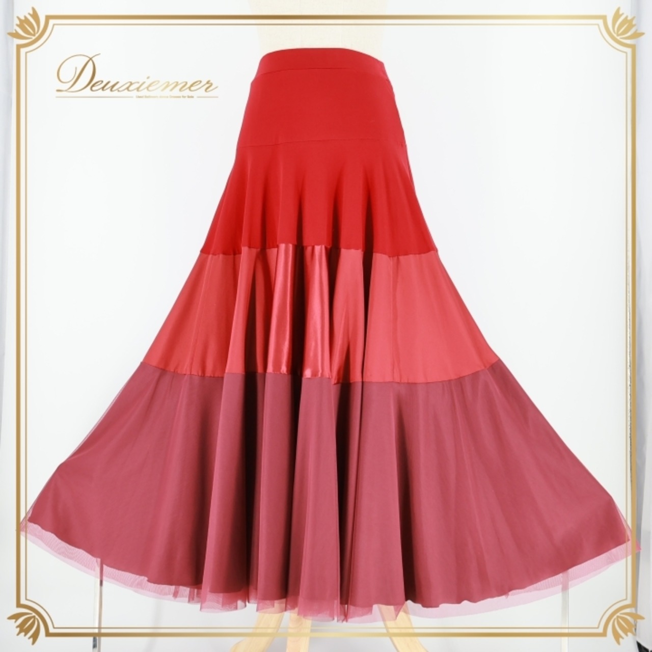 社交ダンス 衣装 スカート レッド系 チャコットロイヤルダンス Chacott ROYAL DANCE 赤 無地 シンプル 練習 レッスン パーティー 日本製 光沢 高級感 チュール 上品 落ち着いた色 かわいい ダンス衣装