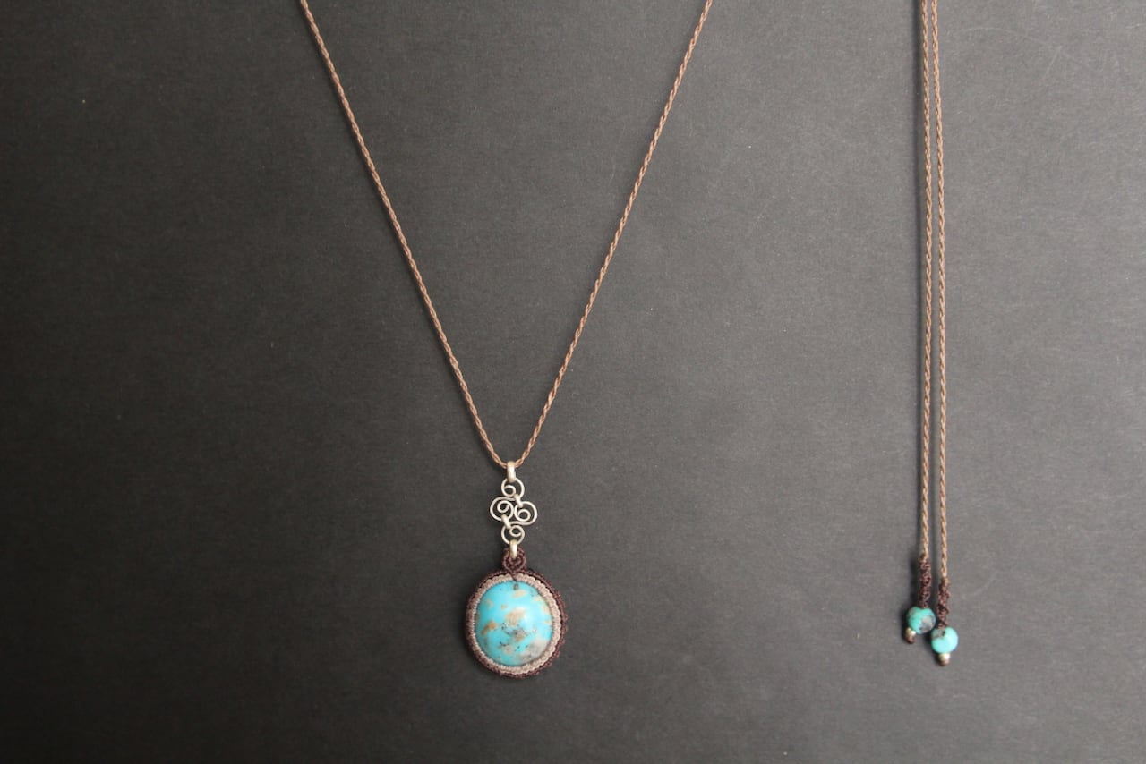 Turquoise silver925 wirework micro macrame pendant