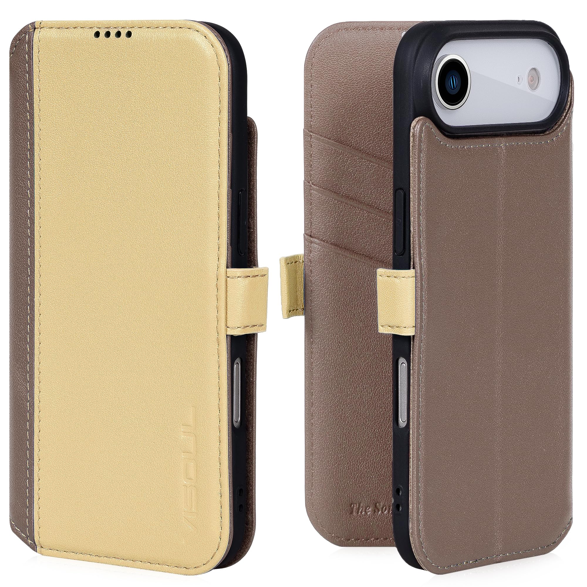 VISOUL iPhone Air 対応 ケース 手帳型 本革 アイフォン エア 手帳型ケース MagSafe対応 スマホケース レザー カード収納 携帯カバー 横置きスタンド機能付き マグネット式 全面保護 柔軟なTPU素材 アイホン Air ブラウン レモン