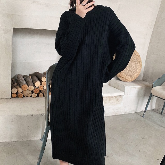 ニットパーカーワンピース フード リブ Vネック ゆるニット ロングワンピース ゆったり リラックス 体型カバー かわいい カジュアル きれいめ 大人カジュアル ナチュラル デート おでかけ おうち着 通勤通学 秋 冬 Crystalhk