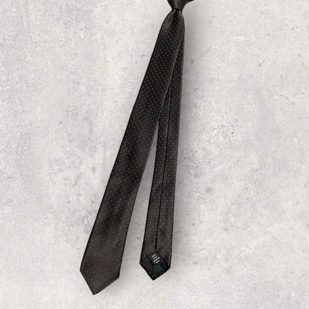 極美品 PRADA プラダ ナロータイ ピンドット柄 ネクタイ ブラウン 茶