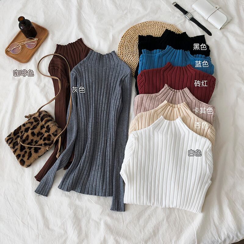 クレセントシティハーフタートルネックニットレディース2020年秋スリムウエスタンスタイル長袖ベースシャツトップス クレセントシティ7802964897