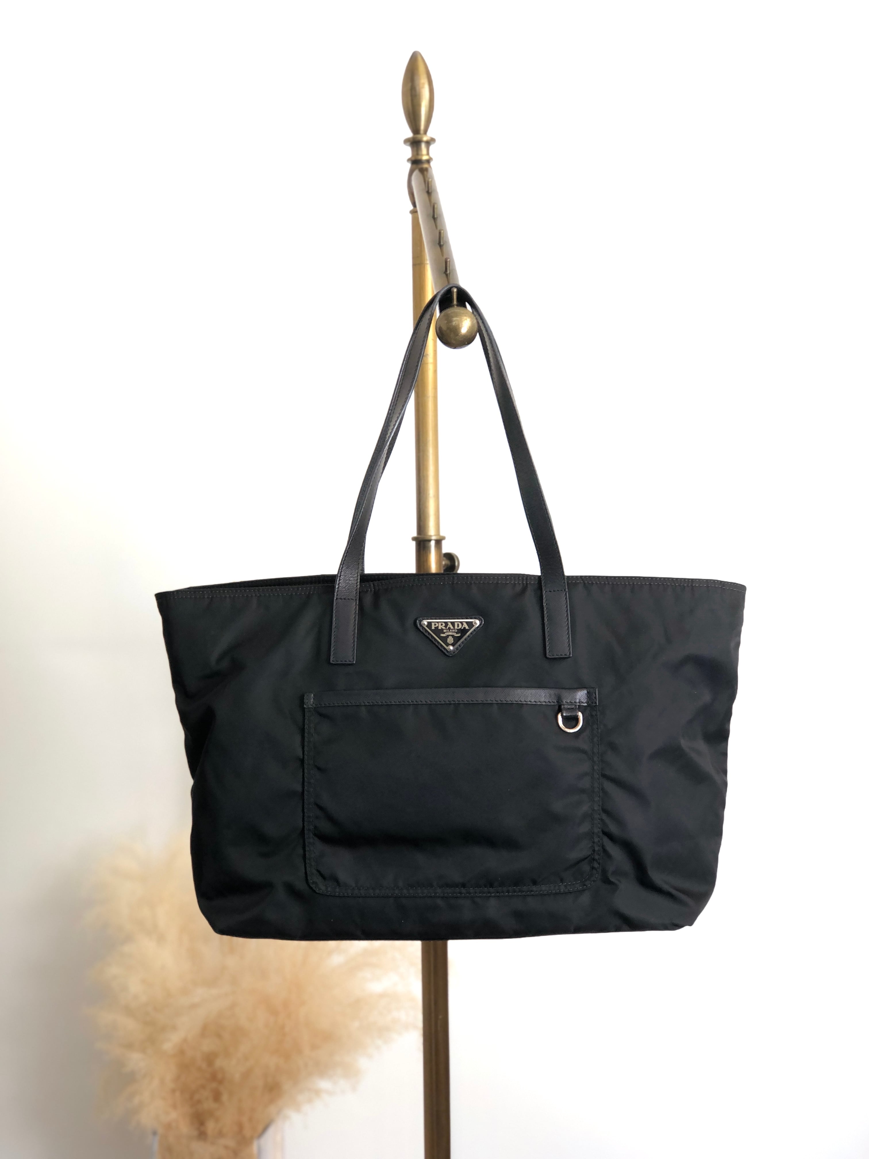 PRADA プラダ トートバッグ ブラック トライアングルロゴ ナイロン レザー フロントポケット vintage ヴィンテージ オールド p2sa5n