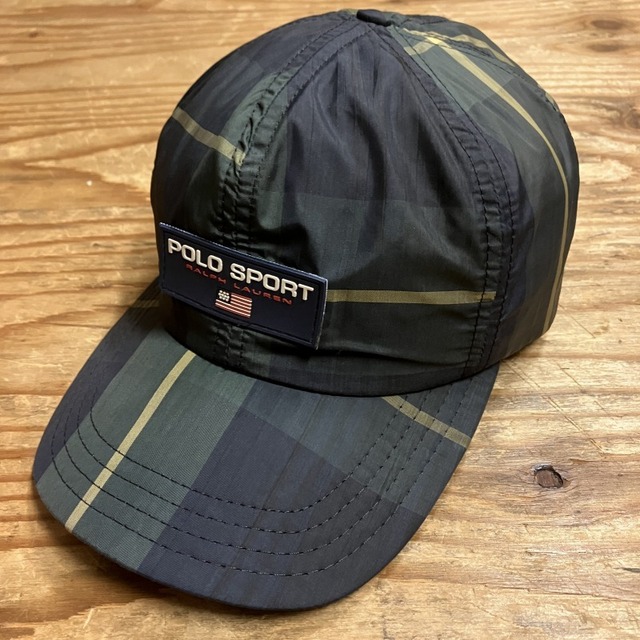 POLO SPORT NYLON CHECK FLEECE LINER LOGO PATCH CAP 1990' SOLD