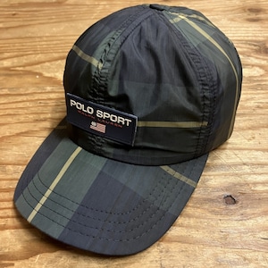 POLO SPORT NYLON CHECK FLEECE LINER LOGO PATCH CAP 1990' SOLD
