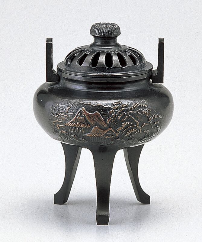 菊蓋山水香炉 正晴作