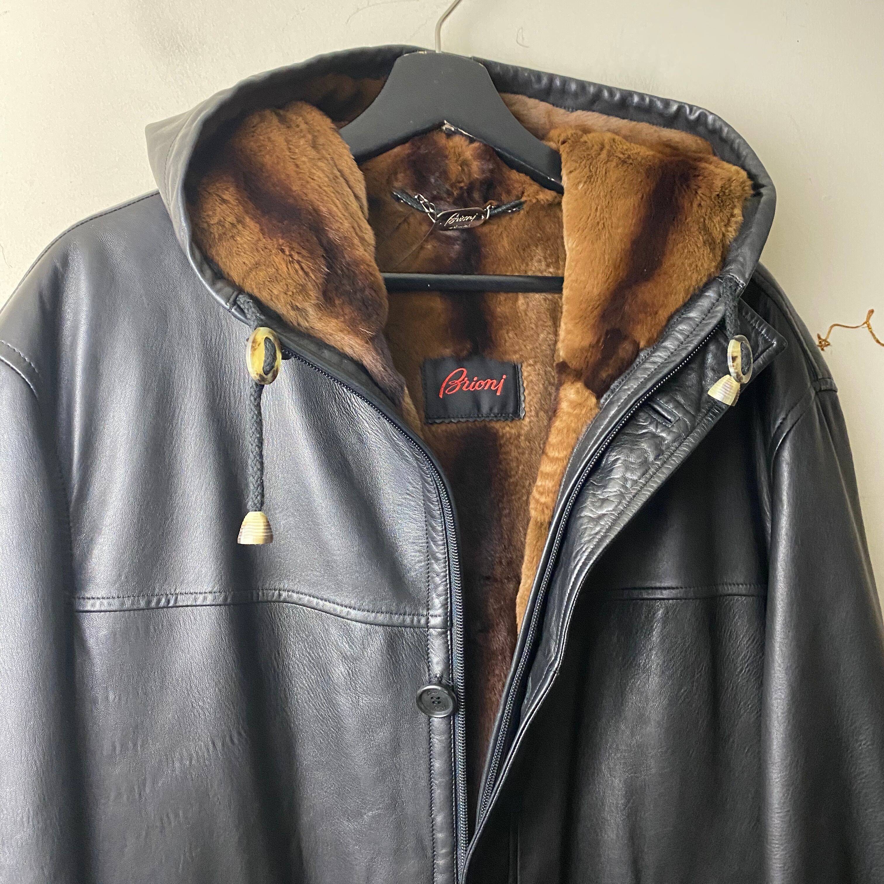 BRIONI leather hoodie with fur liner | NOIR ONLINE