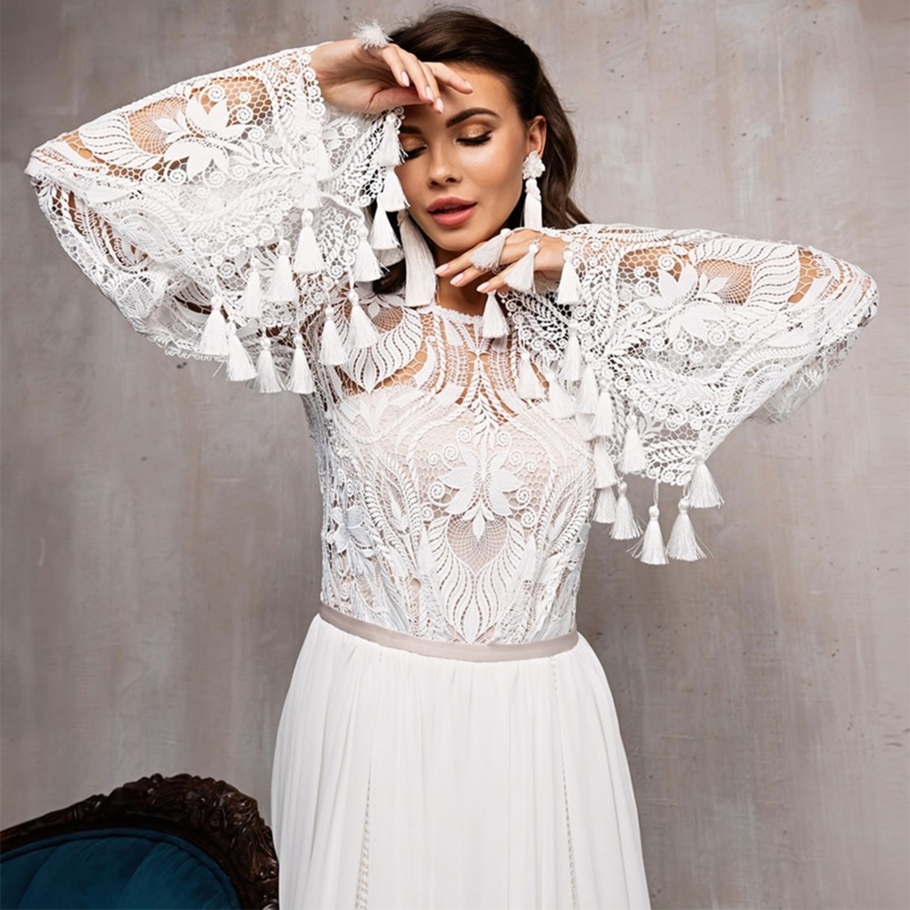 ボヘミア 背中空き クラシカル ウェディングドレス パーティードレス  