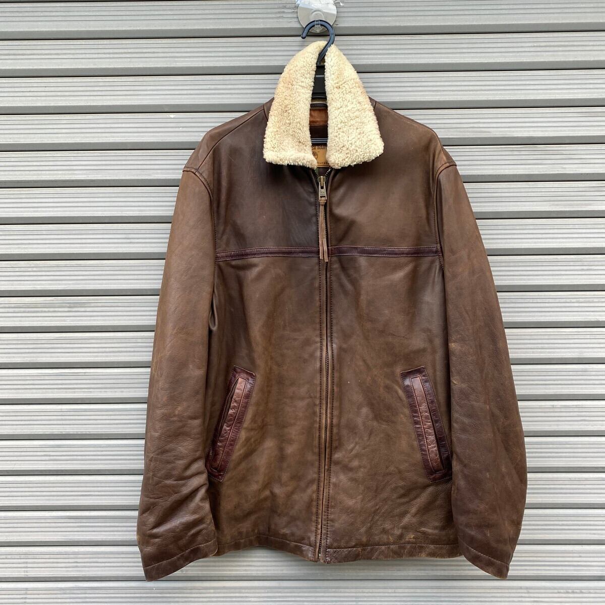 90年代 Timberland ティンバーランド 襟ボア レザージャケット メンズL  