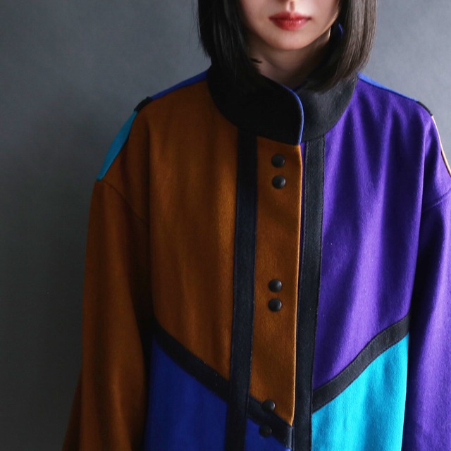 multi color switching design high-neck coat