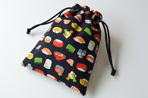 かばんの中をすっきりお片付けシンプルが使いやすい 巾着袋 お寿司 黒