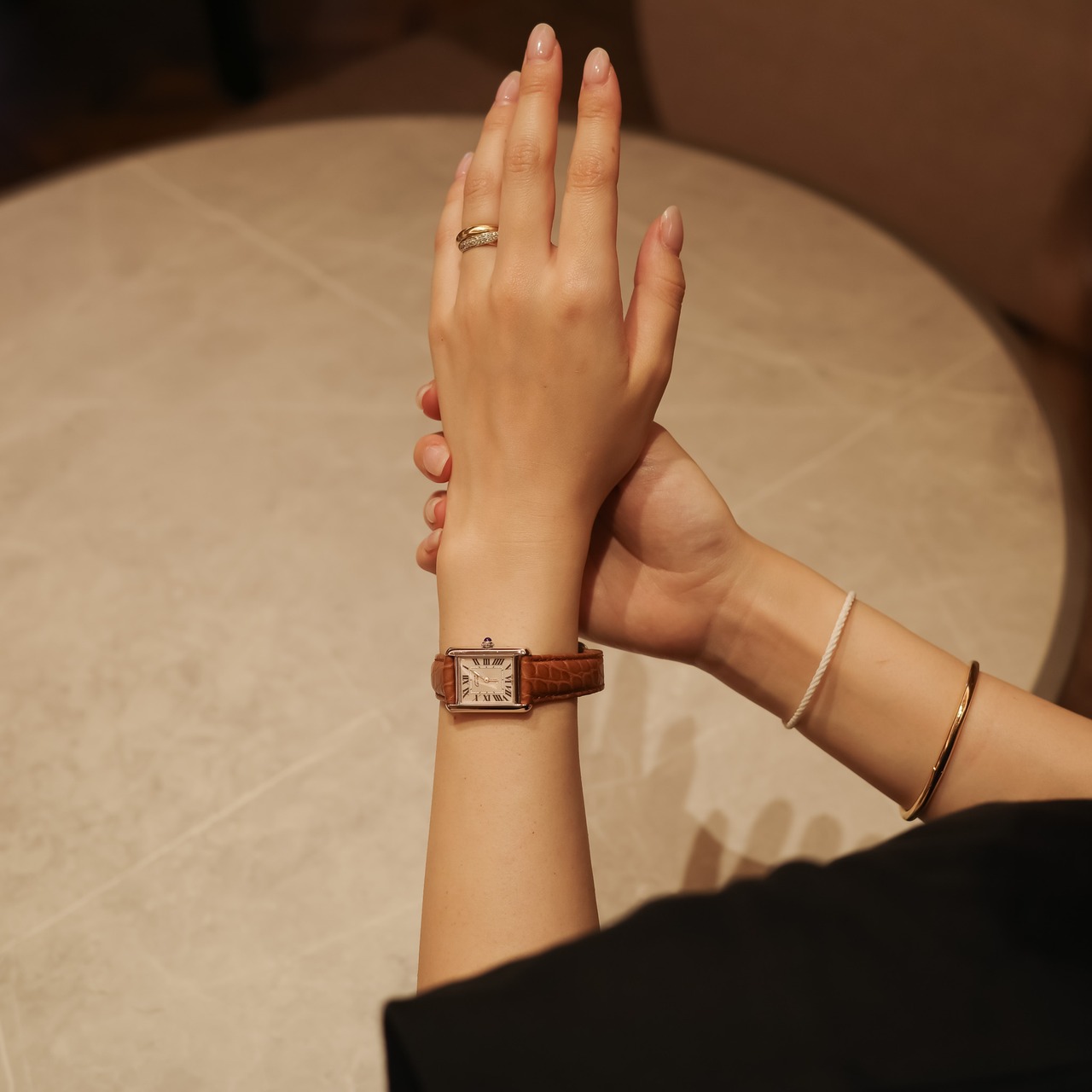 カルティエ マストタンク MM ピンク格子文字盤 シルバー