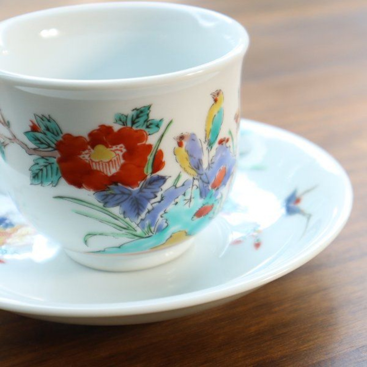 有田焼　コーヒー碗皿　岩花鳥 3-036