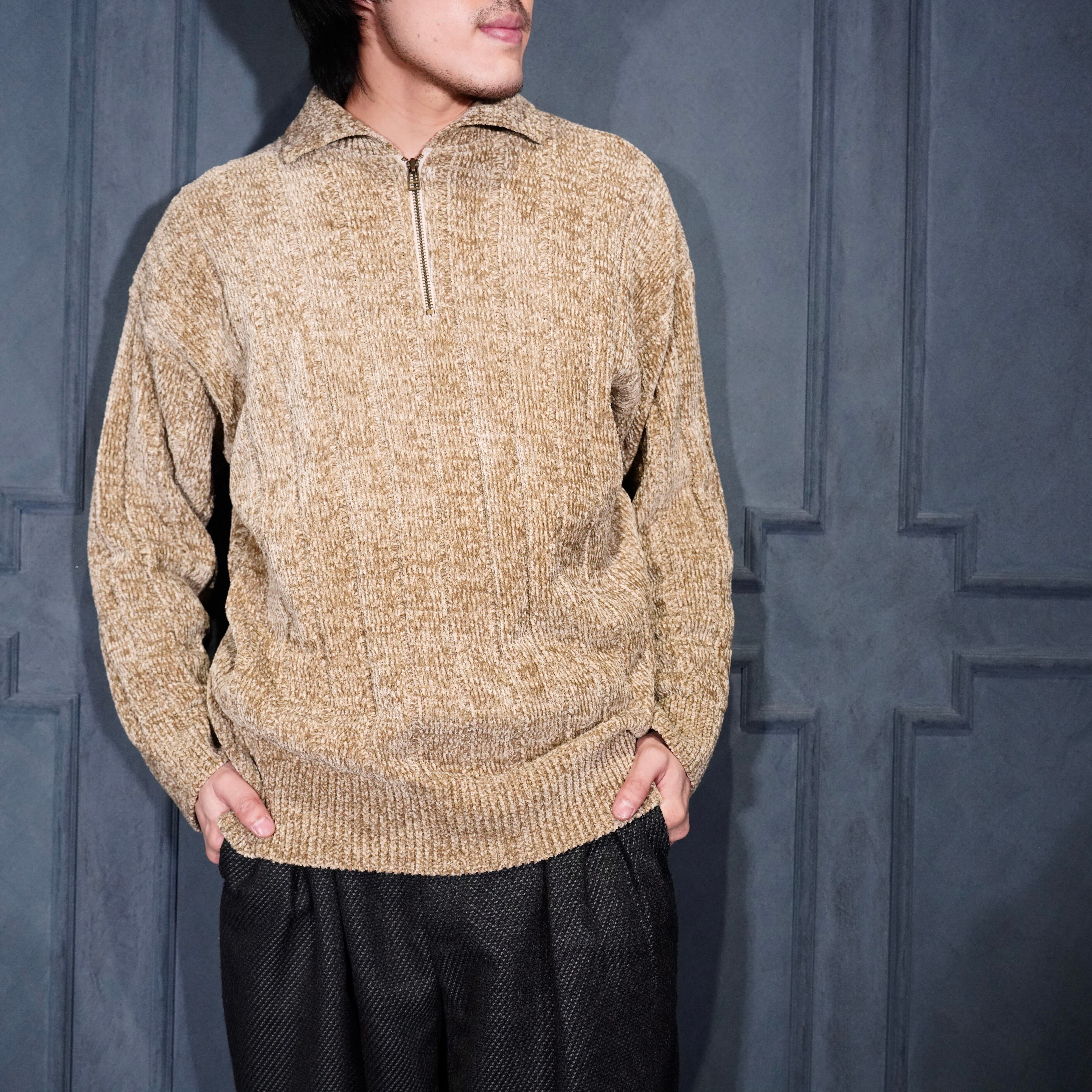USA VINTAGE cousin johnny HALF ZIP DESIGN PILE KNIT MADE IN USA
