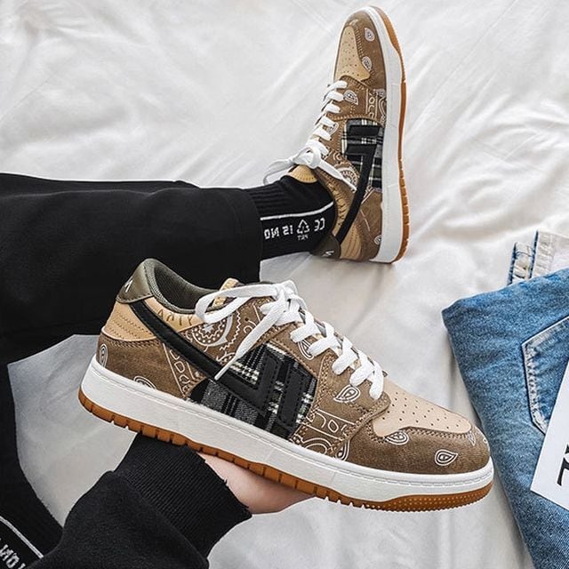 予約販売】スニーカー メンズ ペイズリー柄 チェック柄 靴