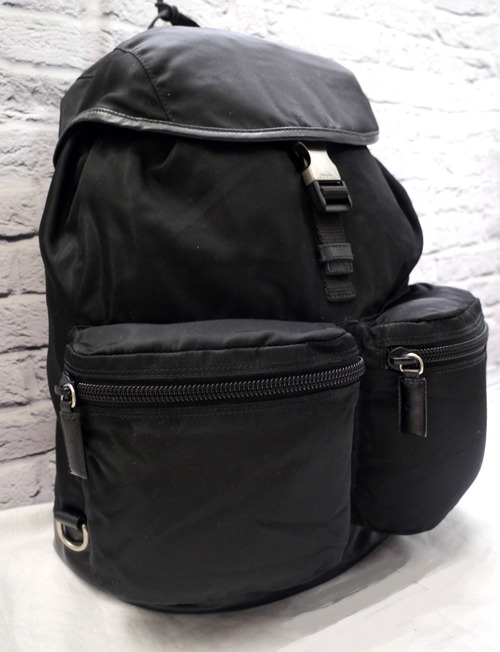 美品◆PRADA プラダ V164 ユニセックス 大容量 ナイロンxサフィアーノ リュック バックパック 黒◆使い勝手の良さで人気再燃の定番モデル♪