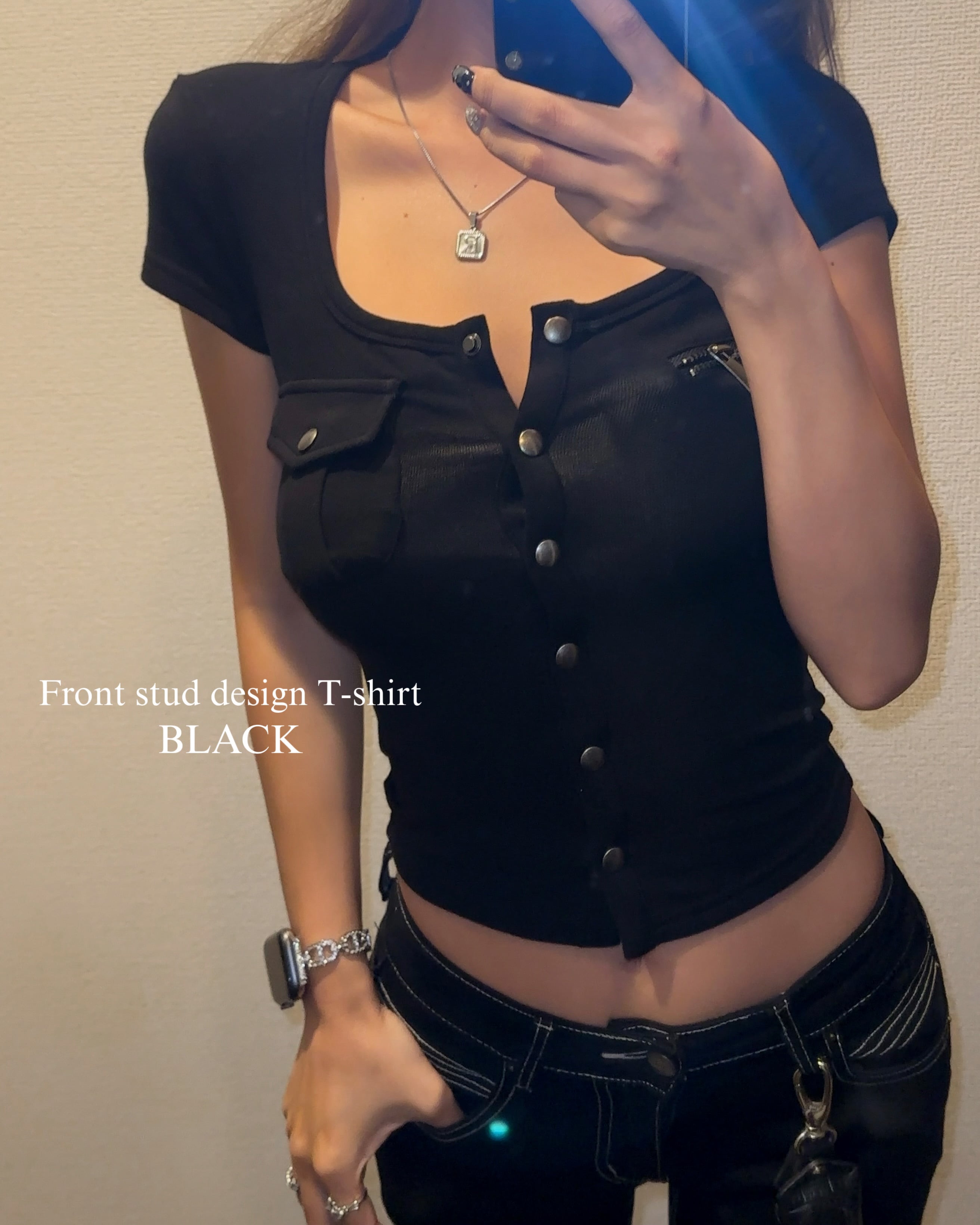 即納】Front stud design T-shirt【4カラー】 | GIENGE［ジーアング］