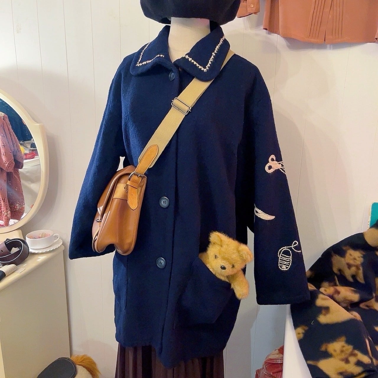 sewing kit embroidery navy coat