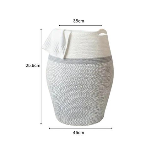 丸型 ランドリーバスケット ロープ編み ハンドル付 衣類収納 小物収納 高さ26cm ２色 おしゃれ 北欧