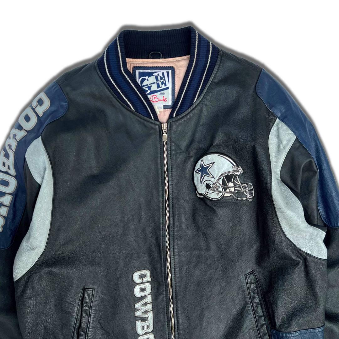 90s GⅢ NFL レザージャケット XL ブラック ダラス・カウボーイズ Dallas Cowboys オールレザースタジャン バック刺繍  ストリート系 古着 STARTER スターター NIKE ナイキ