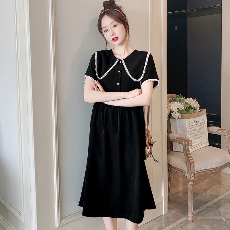 【新作】【送料無料】 マタニティウェア2020夏の新しいファッションシフォンラペル年齢減少ドレスミドル丈マタニティドレス-アリババ サマー 夏物 expec269835222905