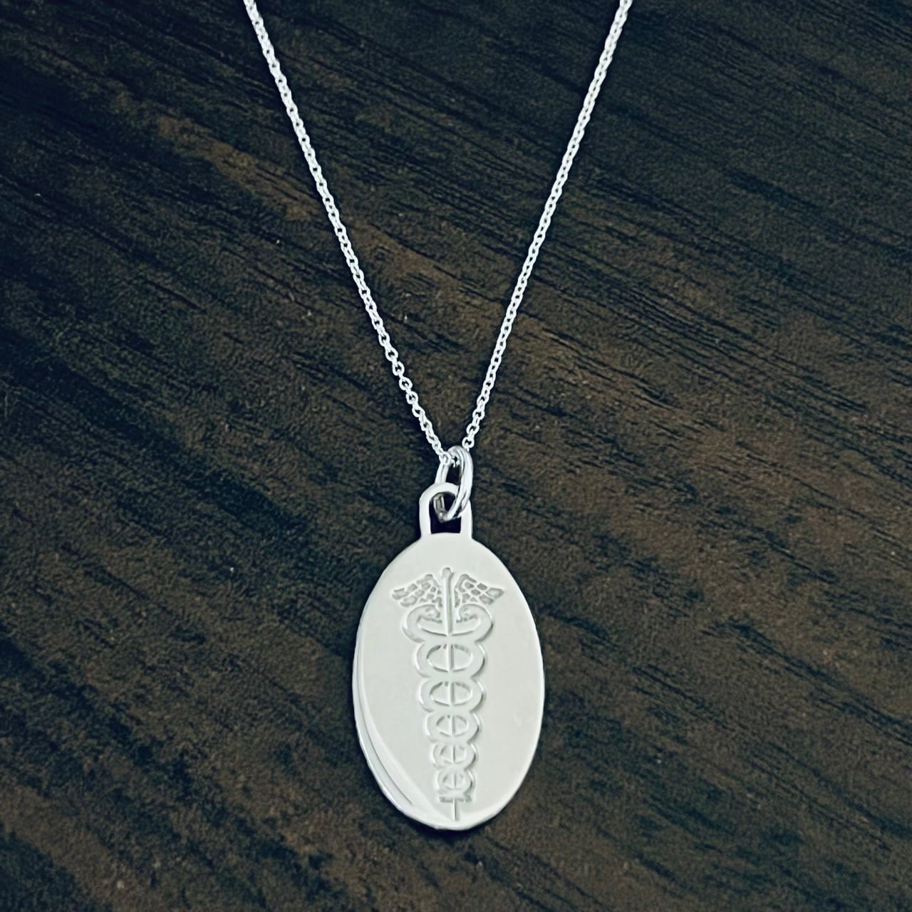 OLD TIFFANY & CO. Caduceus Tag Charm Necklace Sterling Silver 