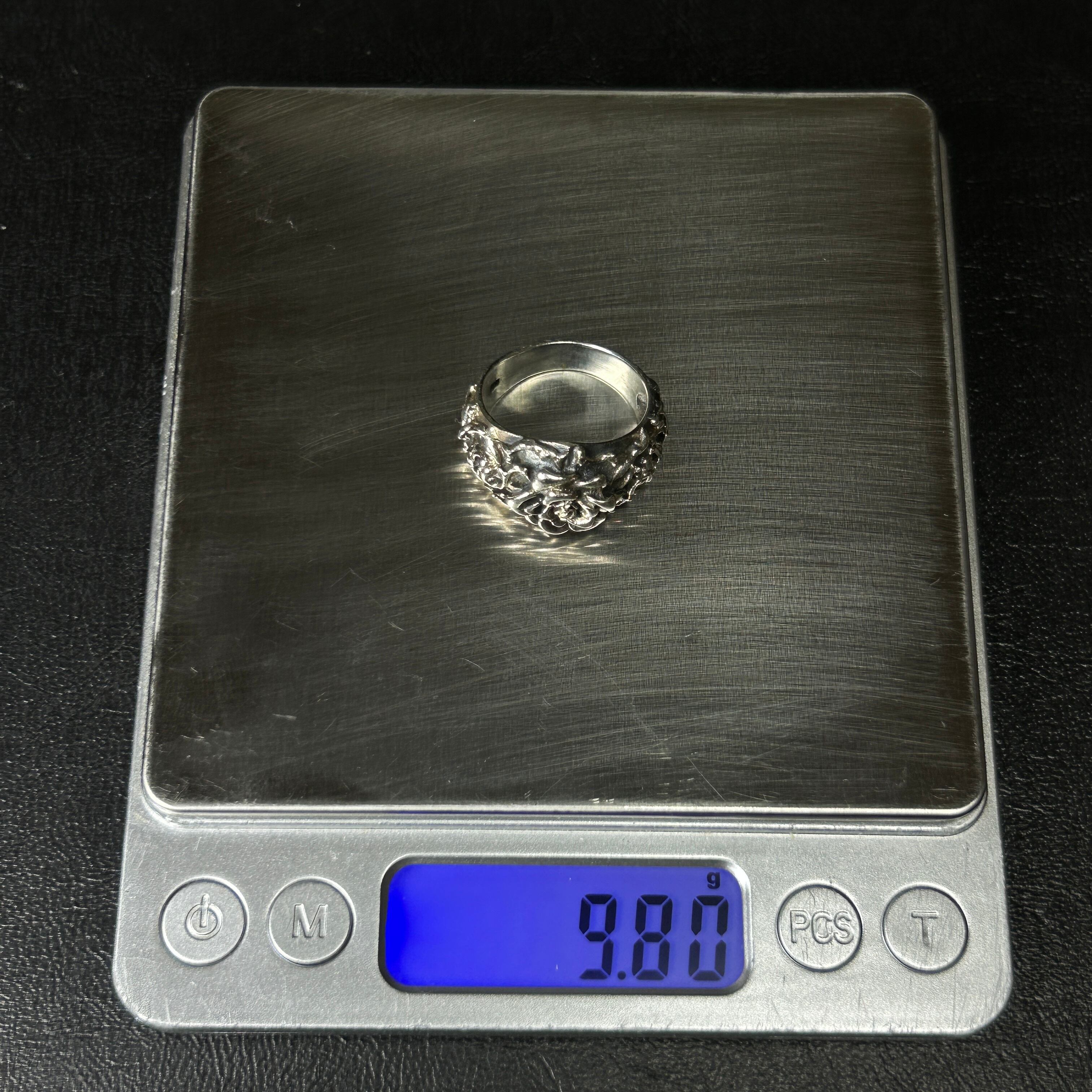 シルバー925 silver 薔薇×スカルチェーンリング/軽研磨仕上げ シルバー925 silver 薔薇×スカルチェーンリング/軽研磨仕上げ