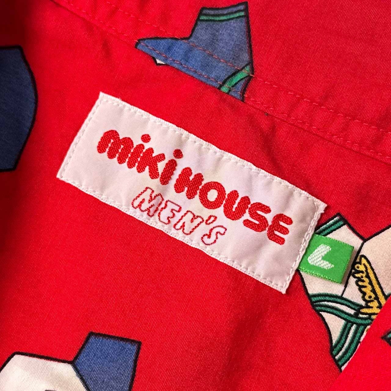 80s 90s MIKI HOUSE MENS シャツデザイン ミキハウス 開襟 半袖シャツ L/レッド メンズ ビンテージ